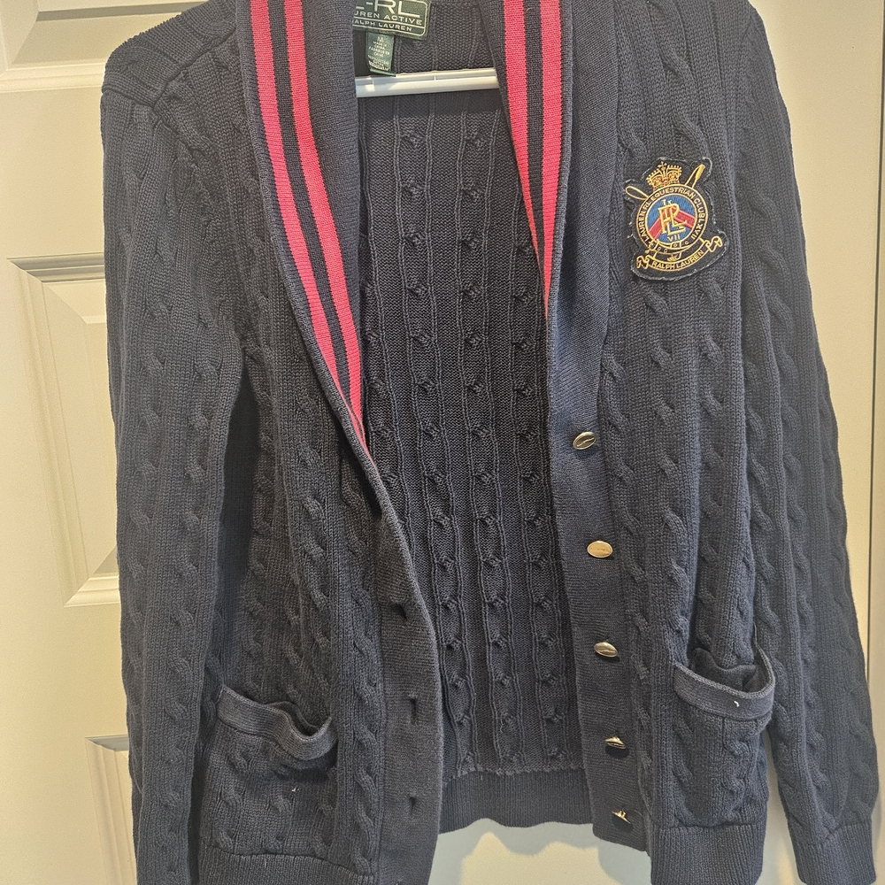 Ralph Lauren Navy Cardigan with Red Accents